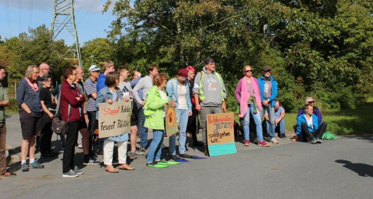 drei Dutzend Menschen protestieren bei gutem Wetter