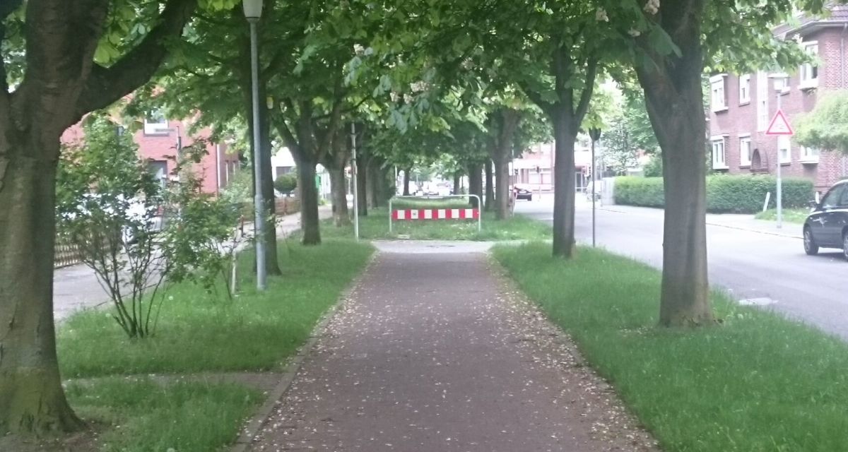 Zu sehen ist ein Fahrradwegende.