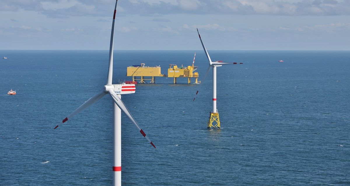 Man sieht die Plattform HelWin alpha & HelWin beta des Netzbetreibers TenneT.