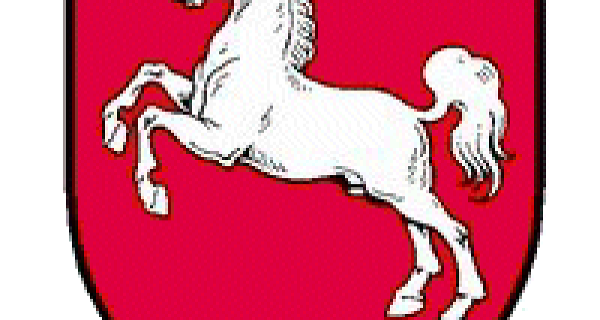 Das Bild zeigt das Wappen des Bundeslandes Niedersachsen, ein weißes Pferd auf rotem Grund.