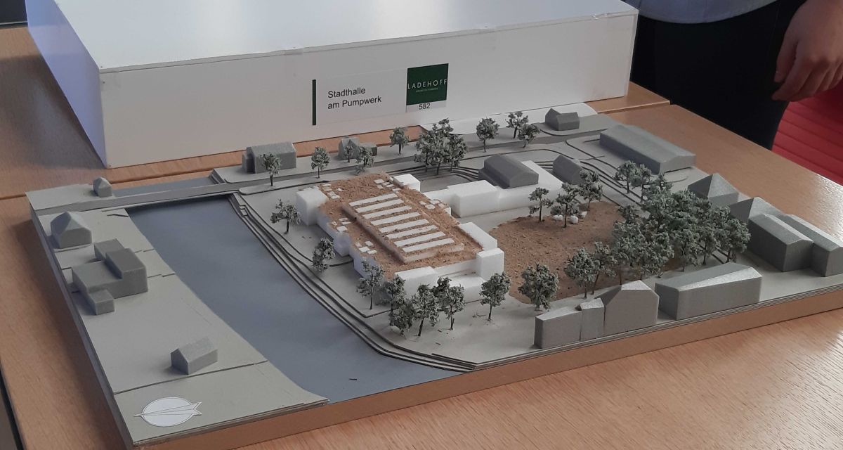 Miniatur Stadthalle am Pumpwerk entwurf Architektenwettbewerb