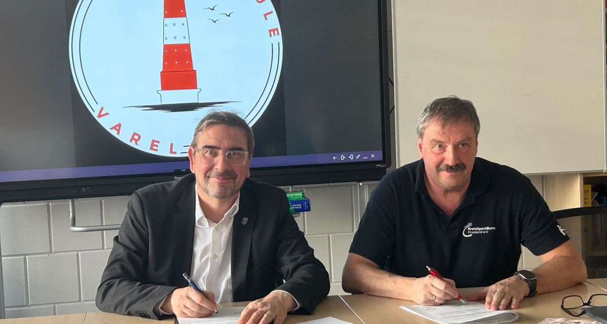 Zusehen sind Frieslands Landrat Sven Ambrosy Und der Vorsitzende Des Kreissportbundes Friesland kai Langer