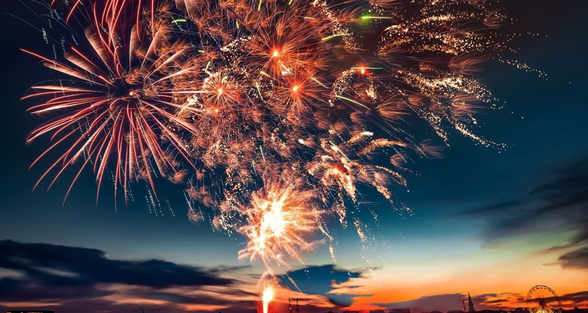 Ein Feuerwerk ist über dem großen Hafen in Wilhelmshaven zu sehen.